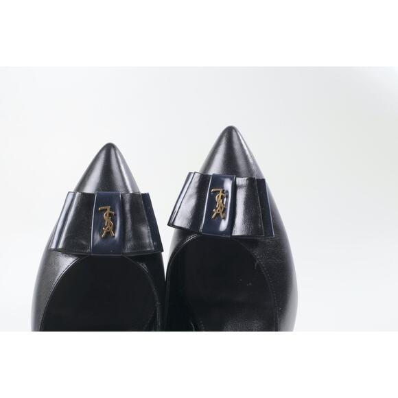Saint Laurent YSL Anais Black Leather Bow Pumps Heels Women's EU 38 Designer - Picture 10 of 16